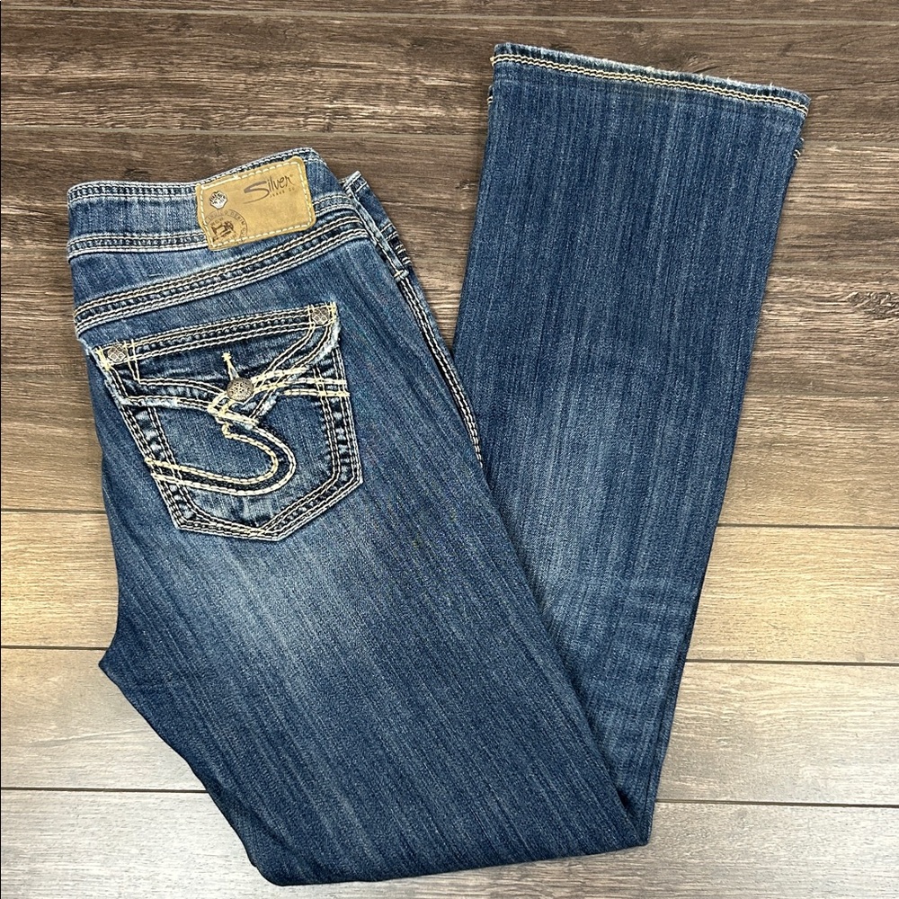 Silver Jeans Women’s 29x30 Suki 17” Surplus Boot‎ Blue Denim Cotton Blend READ